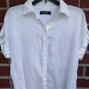 Lauren Ralph Lauren White Linen Button-Up Blouse – Size 10